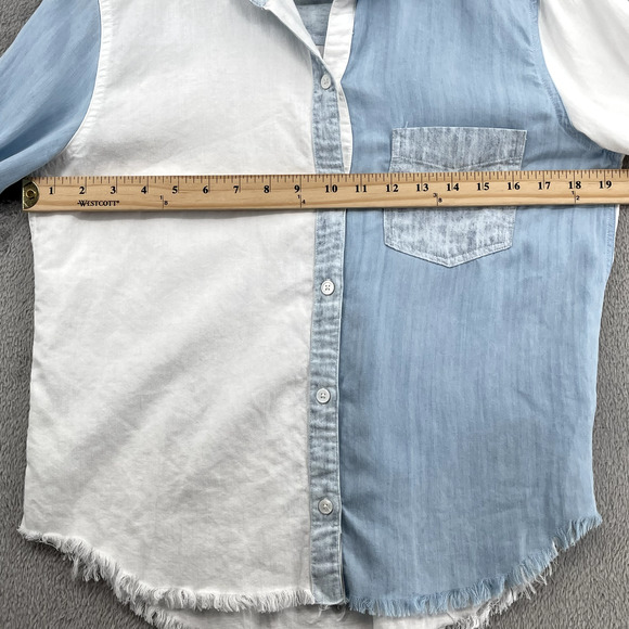 Rails Ingrid Raw Light Vintage Patchwork Top Womens S Blue White Tencel Shirt - Picture 10 of 12